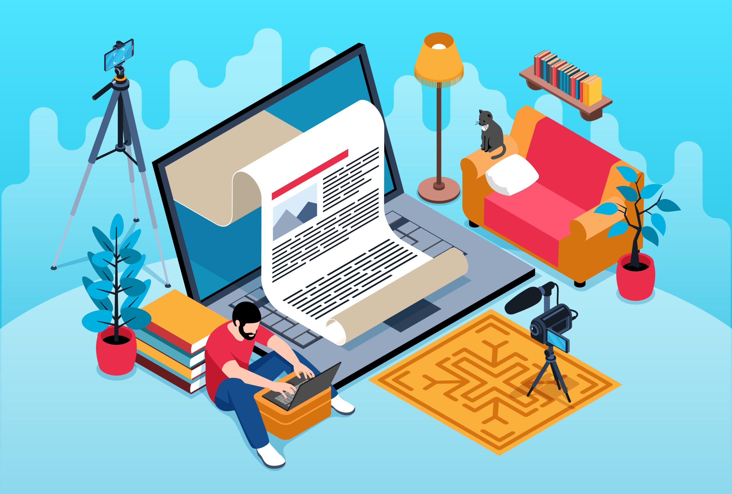 Home isometric journalist illustration